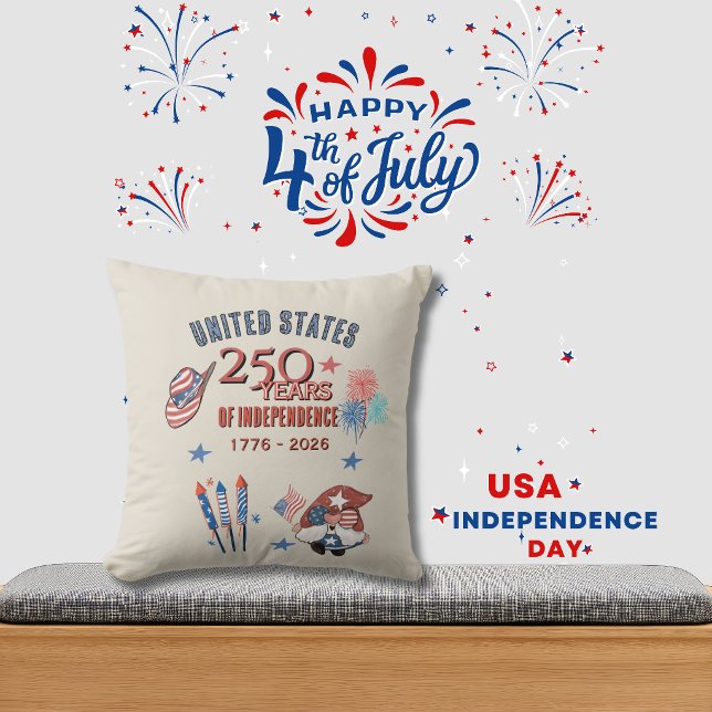 US 250th Anniversary Patriotic Gnome Throw Pillow (USA 250th Anniversary Patriotic Gnome Throw Pillow)