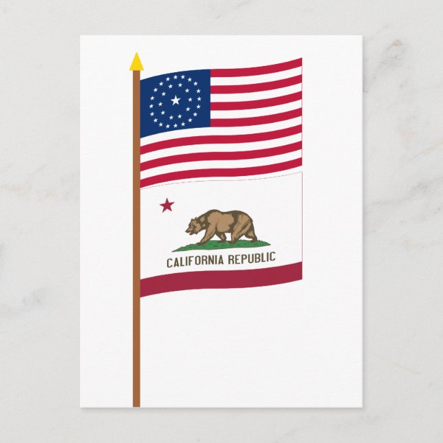 US 31-star flag on pole with California Postcard (Front)