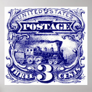 US 3 cent Locomotive Postage Stamp of 1869 Poster