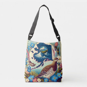 US Alaska's State Bird and Flower Design Crossbody Bag