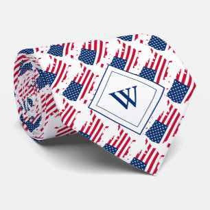US AMERICA Flag Custom Monogram Scripture Tie