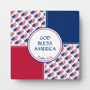 US AMERICA FLAG Patriotic Scripture GOD BLESS Plaque