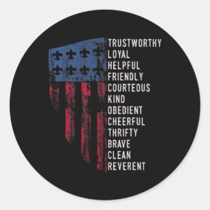 Us America Flag Vintage Scouting Law Classic Round Sticker