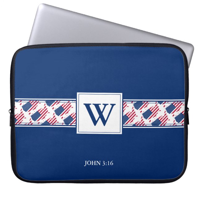 US AMERICA Monogram Christian Bible Laptop Sleeve (Front)