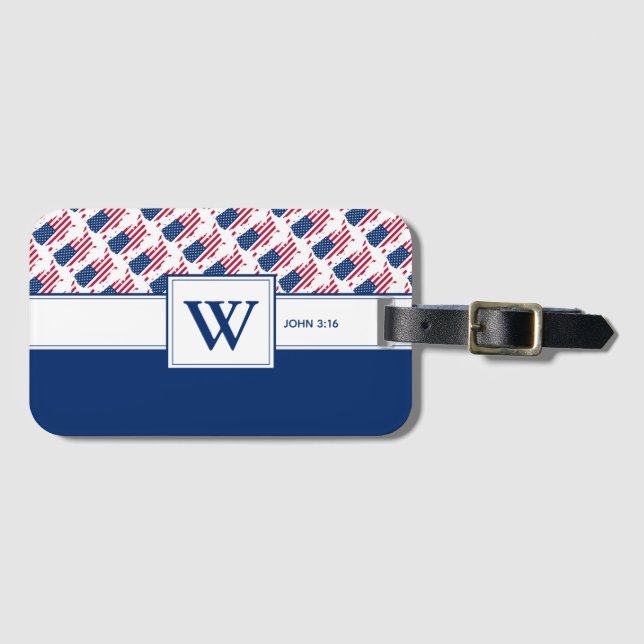 US AMERICA Monogram Christian Scripture Luggage Tag (Front Horizontal)