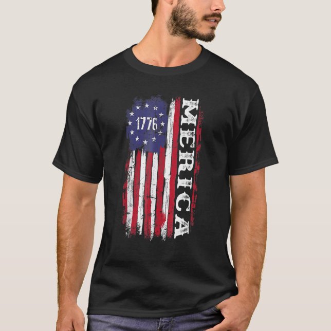 Us American Flag 1776 Merica For Independence Day  T-Shirt (Front)