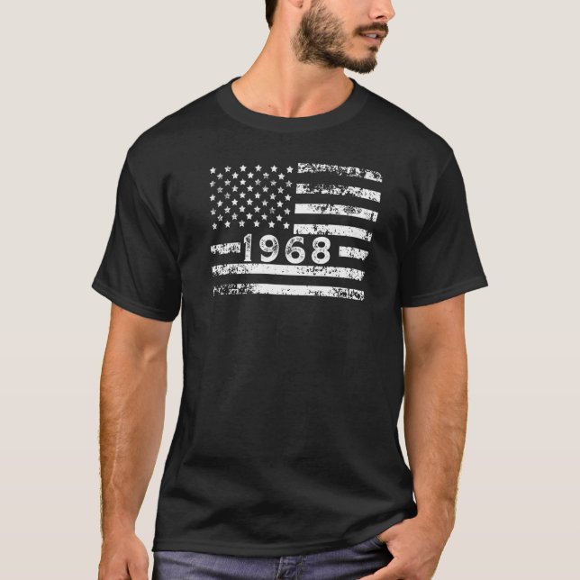 Us American Flag And Born In 1968 Patriotic Birthd T-Shirt (Front)