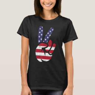 US American Flag and Patriotic Peace Sign of Hand T-Shirt