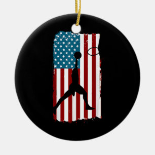 US American Flag Basketball Patriotic Athlete Prin Ceramic Tree Decoration