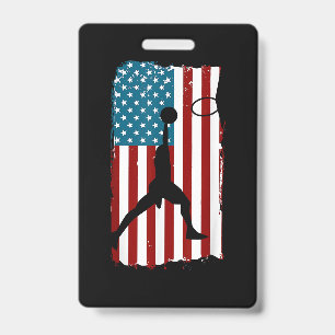 US American Flag Basketball Patriotic Athlete Prin ID Badge