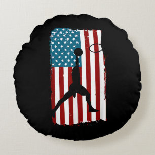 US American Flag Basketball Patriotic Athlete Prin Round Cushion