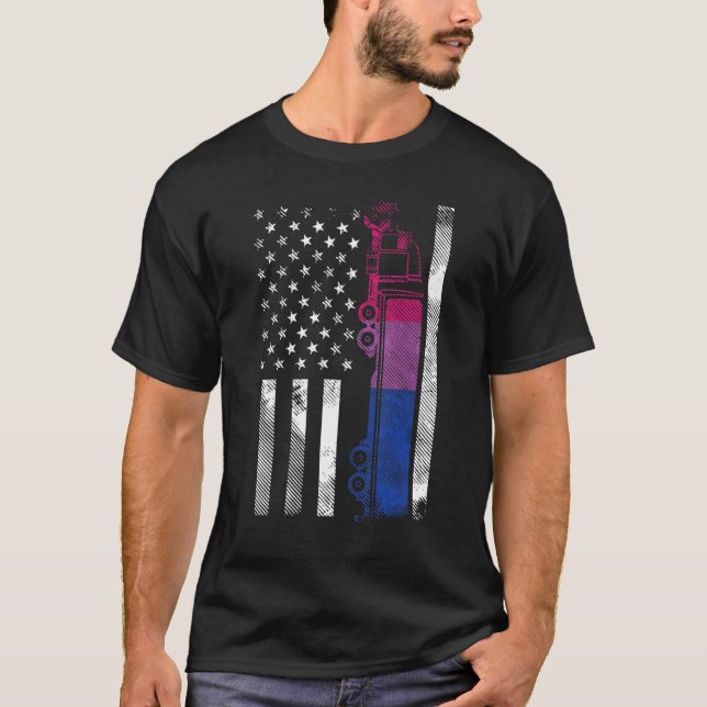 Us American Flag Bisexual Truck Bi Pride Lgbtq Dri T-Shirt (Front)