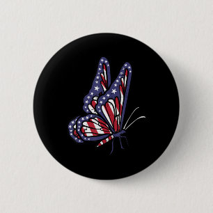US American Flag Butterfly Memorial Day 4th July O 6 Cm Round Badge