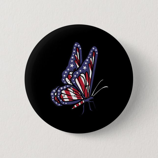 US American Flag Butterfly Memorial Day 4th July O 6 Cm Round Badge (Front)