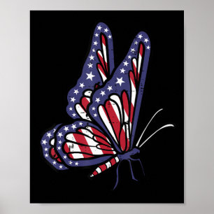US American Flag Butterfly Memorial Day 4th July O Poster