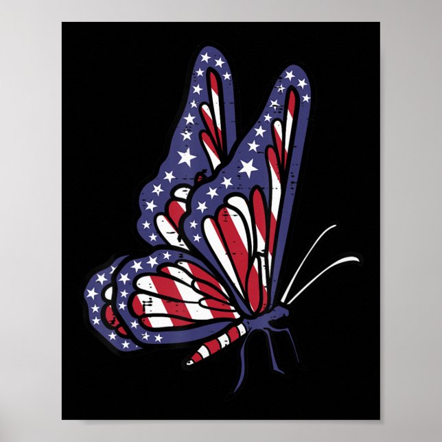 US American Flag Butterfly Memorial Day 4th July O Poster (Front)