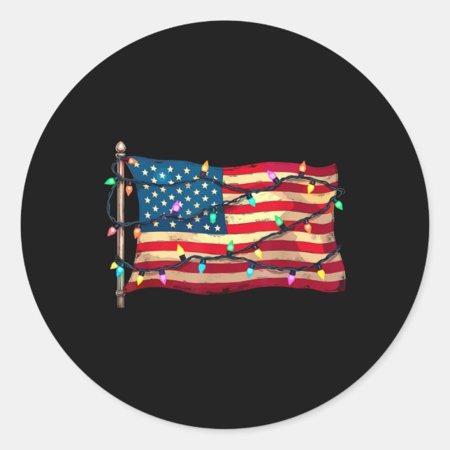 Us American Flag Christmas Lights Xmas Party Santa Classic Round Sticker (Front)