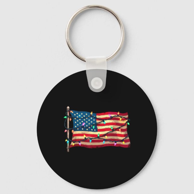 Us American Flag Christmas Lights Xmas Party Santa Key Ring (Front)