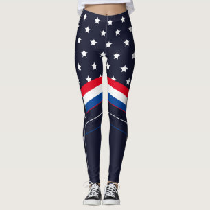 US American Flag Custom Name Patriotic Athletic  Leggings