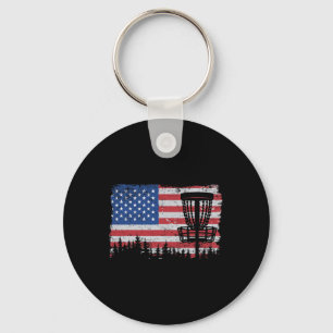 Us American Flag Disc Golf Basket Frisbee Vintage Key Ring
