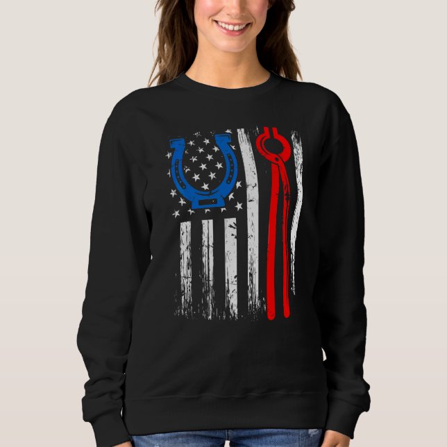 Us American Flag Farrier Hoof Blacksmith Horseshoe Sweatshirt (Front)