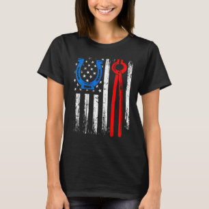 Us American Flag Farrier Hoof Blacksmith Horseshoe T-Shirt
