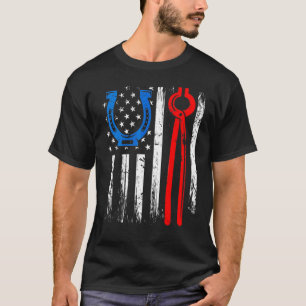 Us American Flag Farrier Hoof Blacksmith Horseshoe T-Shirt