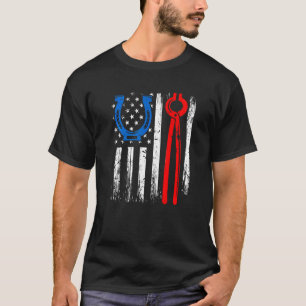 Us American Flag Farrier Hoof Blacksmith Horseshoe T-Shirt