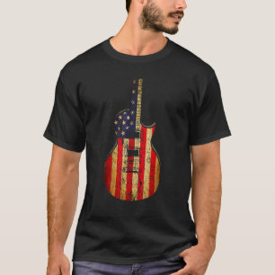 Us American Flag Guitar Distressed Guitars Vintage T-Shirt