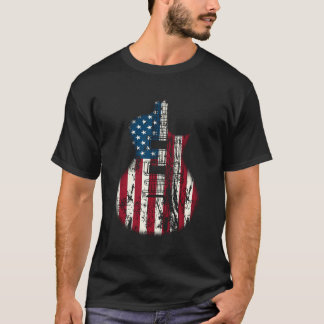 Us American Flag Guitar Musician Distressed Guitar T-Shirt