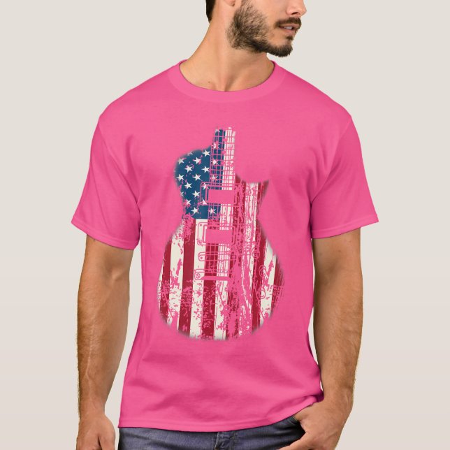 Us American Flag Guitar Musician Distressed Guitar T-Shirt (Front)