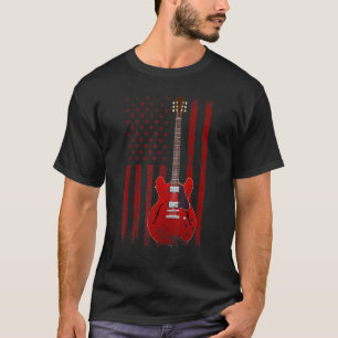 Us American Flag Guitar Musician Distressed Guitar T-Shirt