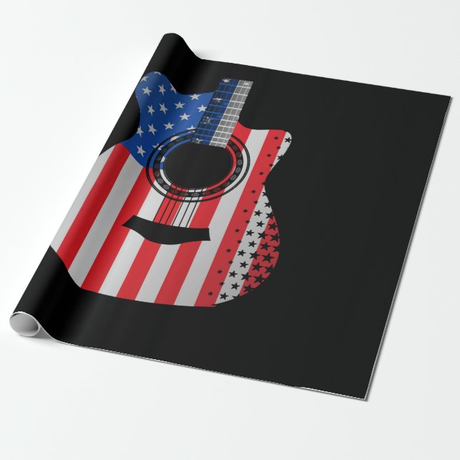 US American Flag Guitar Musician Distressed Wrapping Paper (Unrolled)
