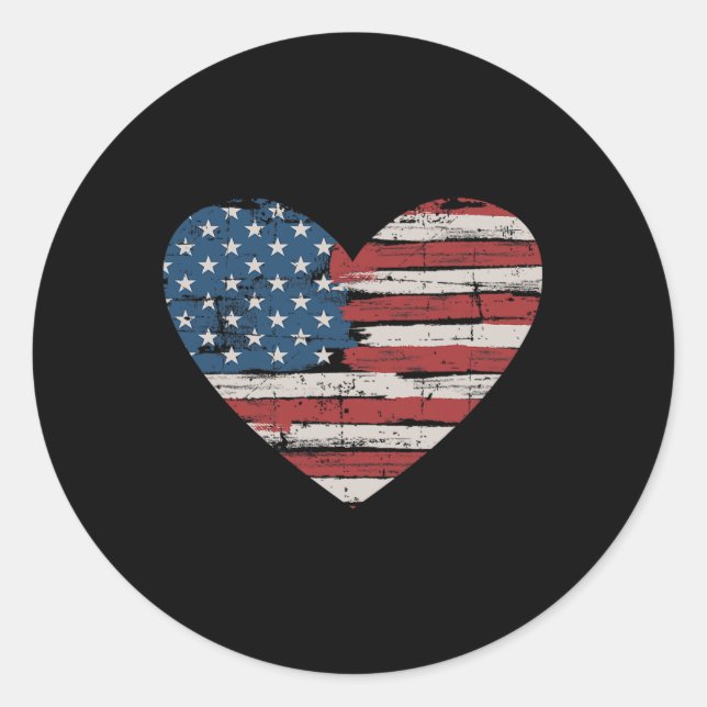 Us American Flag Heart For Independence Day On 4th Classic Round Sticker (Front)