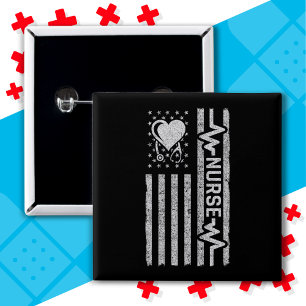 US American Flag Hero Heart Nurse Appreciation 15 Cm Square Badge