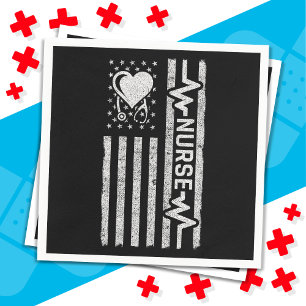 US American Flag Hero Heart Nurse Appreciation Napkin