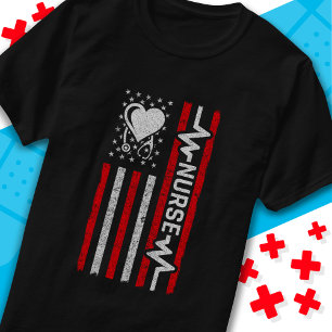 US American Flag Hero Heart Nurse Appreciation T-Shirt