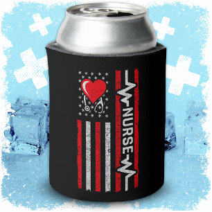 US American Flag Hero Life Nurse Appreciation Can Cooler