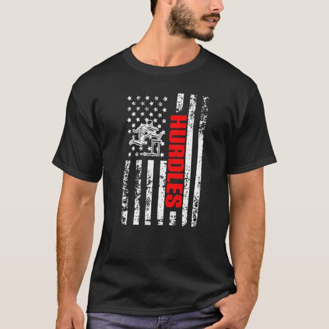 US American Flag Hurdling Sports Patriotic Hurdles T-Shirt (Front)