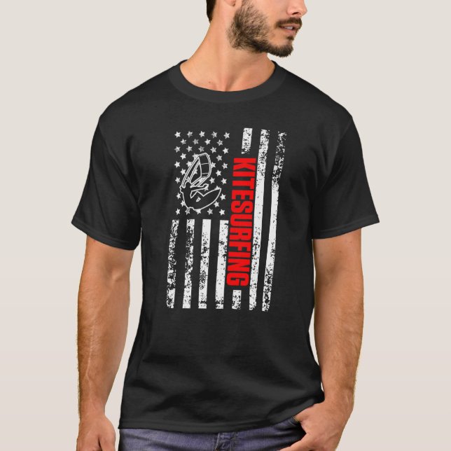 US American Flag Kitesurfing Sports Patriotic Kite T-Shirt (Front)
