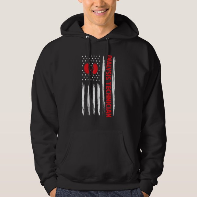 US American Flag Nephrology Hemodialysis Technicia Hoodie (Front)