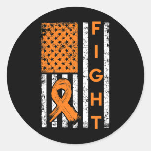 Us American Flag Orange Ribbon Leukaemia Awareness Classic Round Sticker