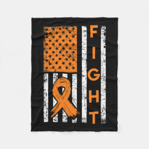 Us American Flag Orange Ribbon Leukaemia Awareness Fleece Blanket