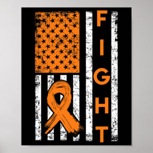 Us American Flag Orange Ribbon Leukaemia Awareness Poster