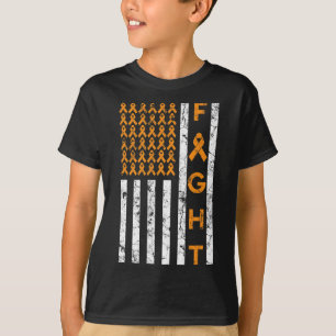 Us American Flag Orange Ribbon Leukaemia Awareness T-Shirt