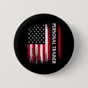Us American Flag Personal Trainer Fitness Instruct 6 Cm Round Badge