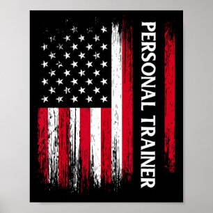Us American Flag Personal Trainer Fitness Instruct Poster