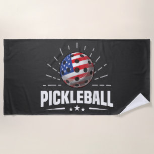 US American Flag Pickleball Player Beach Towel