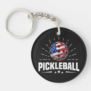 US American Flag Pickleball Player Key Ring