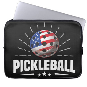 US American Flag Pickleball Player Laptop Sleeve